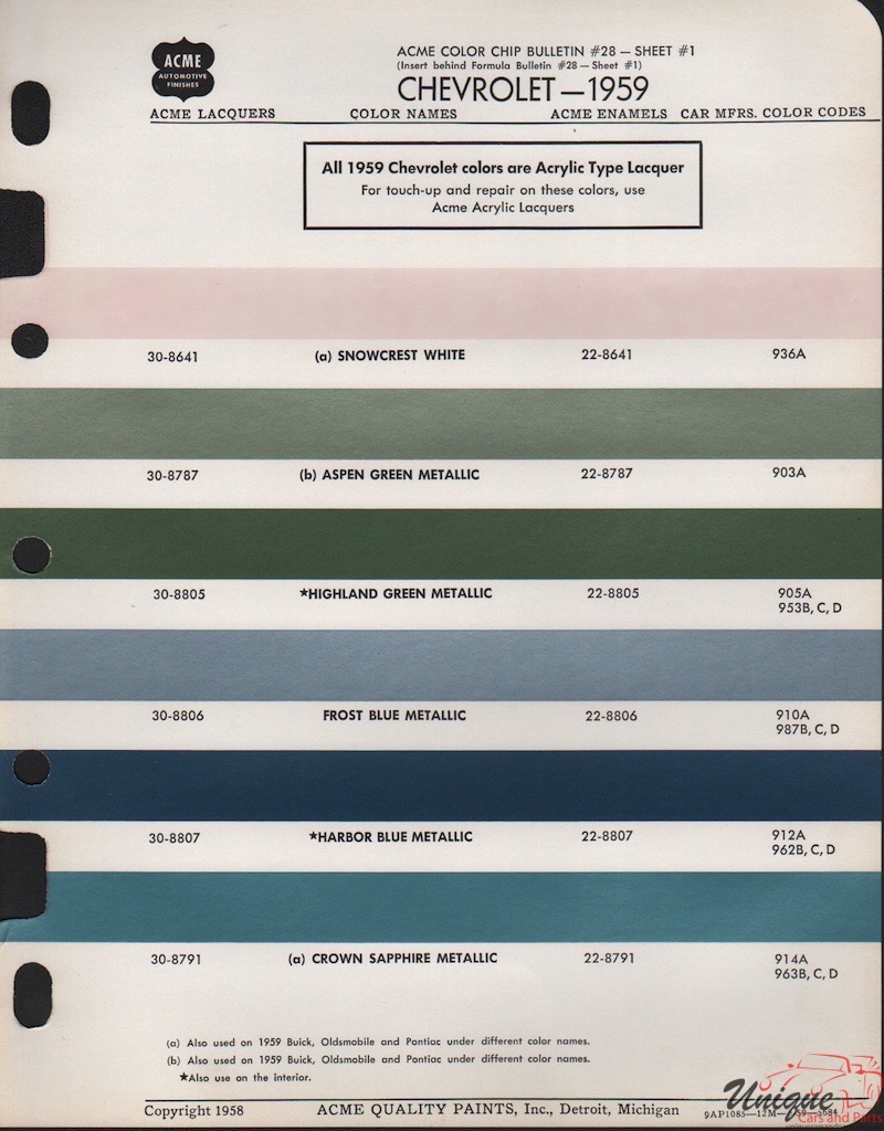 1959 Chev Paint Charts Acme 1